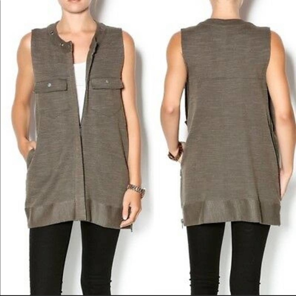 Free People Highway Slub Knit Sweater Vest Drab Olive Green Size M